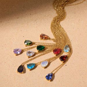 Colares Pingente Clássicos 12 Mês Cristal Birthstone Colar Multicolor Zircon Waterdrop Aniversário Pedra Gargantilha Família Presentes Jóias