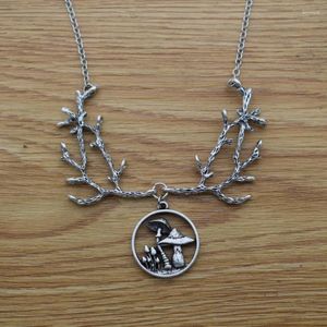 Pendant Necklaces 12pcs Magic Wiccan Mushroom Necklace Antler Branches Witch Fantasy Forest Jewelry