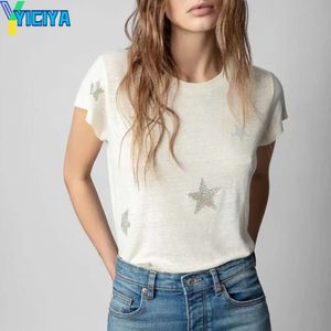 Yiciya 클래식 스타 패턴 Y2K Top Woman 의류 짧은 슬리브 티 90S 빈티지 옷 여성 Pulovers T-Shirt Tops