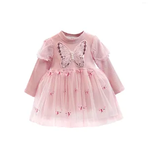 Платья для девочек Pudcoco, детское детское платье-пачка из тюля с узором бабочки для малышей, с длинными рукавами и круглым вырезом, мини-маленькая вечеринка