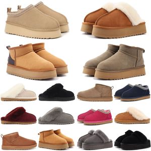 2024 Designer Fluffy Snow Ugg Boots Ug Mini Damen Winter Uglies Australien Tasman Plateau Ug Boot Pelz Slipper Knöchel Wolle Schuhe Schaffell Leder Casual Outdoor