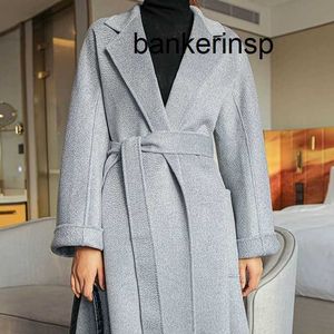 Cappotto di lusso Maxmaras 101801 Cappotto in pura lana Labbro Cappotto classico Double face Puro cashmere Motivo a onde d'acqua Temperamento Grigio fumo Cappotto lungo in lana di lusso YE4Q