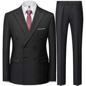 Fashion Mens Casual Boutique Double Breasted Suit Trousers Mans Business Jacket Blazers Coat Pants 2 Pcs Set 240108