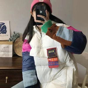 Coats DIMI Down White Goose Down Jacket Patchwork Down Jacket Female Denim Cloth Warm In Winter White Goose