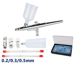 0.2/0.3/0.5mm Üst Pot Airbrush Set Profesyonel Küçük Alan Modeli Boyama Boyama Dövme Çift Eylem Sprey DIY Araçları 240108