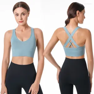 Roupa de yoga cruz de volta reunida sutiã anti-esportivo sem anel de aço secagem rápida tamanho grande roupa interior de fitness correndo mulheres