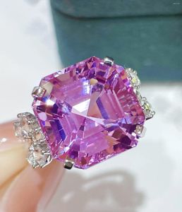 Küme halkaları lr kunzite yüzüğü ince mücevherler katı 18K altın doğa temiz 18ct değerli taşlar elmas kadınlar için kadın