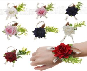 Bridal handledsblommor Corsage Bridesmaid Sisters Hand Flowers Wedding Prom Artificial Silk Flowers Armband8855178