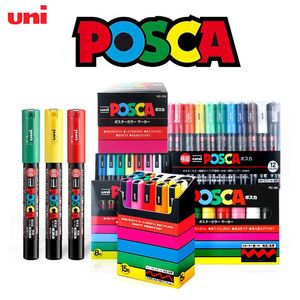 Set di pennarelli Uni Posca Penne per pittura artistica acrilica a base d'acqua per ceramica di roccia, vetro, tela, tazza, artigianato in legno, disegno 240108