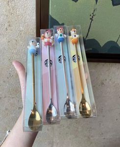 2021 gift cute bear doll Buck coffee stirring spoon milk tea dessert cartoon animal stainless steel long spoons7234311