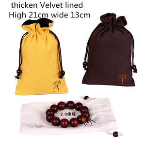 Large Thicken Velvet Cotton Linen Bag Long Travel Bead Necklace Bracelet Jewelry Storage Bag Drawstring Portable Cloth Bags 13x21c9054151