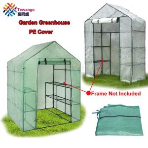 Tewango Garden Greenhouse PE-täckanläggningar Håll varma solrum för blommor roll-up fönster utan ram 69*49*160 cm/143*73*195cm 240108