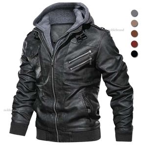 2024 zíper oblíquo jaqueta de couro da motocicleta dos homens marca militar com capuz jaquetas de couro do plutônio casaco outono plus size S-5XL gota