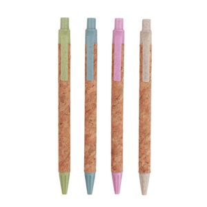 Caneta de esfero de cortiça de várias cores, caneta biodegradável de palha, caneta esferográfica ecológica do meio ambiente