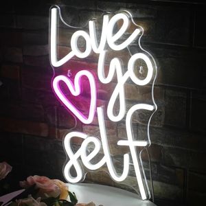 1pc Love Yourself Neon Sign, For Wall Decor, CLUB Party Neon Light, Shop Home Bedroom Cave Atmosphere LED Neon Light, Wall Hanging Light Birthday Gift Lamps