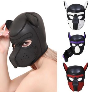 BDSM Bondage Dog MaskFetish Slave Restricción de cabeza completa Neopreno Cachorro HoodDog Cuello Collar Roleplay SM Juguetes sexuales para parejas Tienda 240109