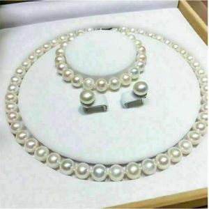 selling AAAA 910mm Akoya white pearl necklace bracelet earring set in 14k gold 240108
