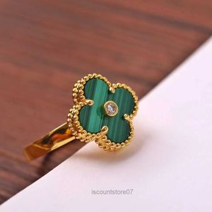 Marca de luxo trevo designer chinês anel 18k ouro verde branco pedra vermelha anillos diamante emoção prego dedo anéis de noivado jóias