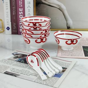 Ciotole Bone China Riso Zuppa Ciotola Cucchiaio Home High-end Miscelazione Stoviglie in ceramica da cucina ordinata da 5 pollici con piede alto