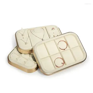 Sacchetti per gioielli Pallet in metallo effetto beige con motivo a quadretti, anelli, bracciali, collane, espositori per vassoi portaoggetti