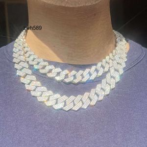 Designer smycken Hot Selling Hip Hop S925 VVS Moissanite Gems 3Rows 15mm Bredd Solid Silver Necklace With D Color Cuban Link Chain