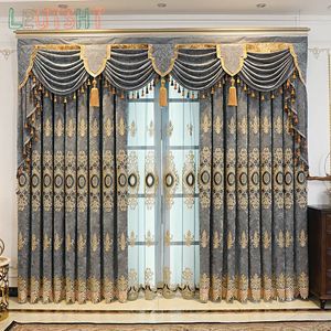 European Style Curtain for Living Dining Room Bedroom Light Luxury Gold Thread Embroidered Window Custom Made 240109
