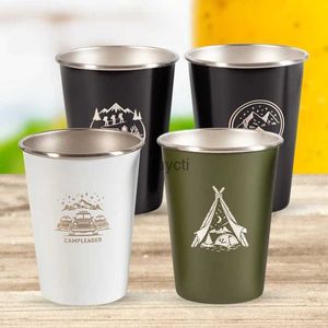 Mugs 4Pcs Camping Cups Set 350ml Stainless Steel Water Tub Stackable Outdoor Water Cups Beer Milk Cold Water Drinks Household Office YQ240109