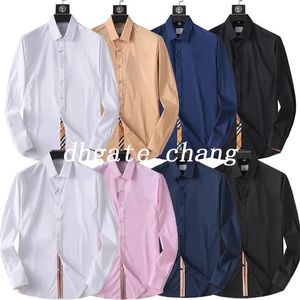 Designer Luxury Men's Dress Shirts Solid Long Sleeve Stretch Formal Shirt Business Casual Button Down Collar Shirts Mens BURB Multi-styles M-3XL 890814373