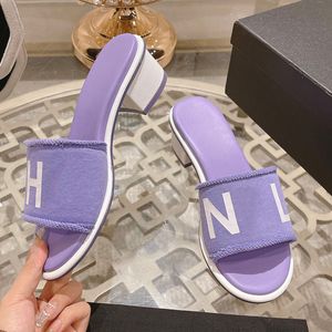 Classic Womens Chunky Heels 4.5cm Slippers Slip On Sandals Designer Sheepskin 23ss Pink Green Yellow Purple Black Slides Outdoor Leisure Shoe Ladies Casual Shoe