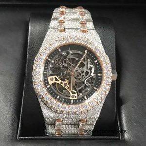 Orologi di design Versione con diamanti Orologio scheletro Moissanite PASS TEST Oro rosa Argento misto qualità Movimento meccanico Uomo Luxury Iced OutWVTP