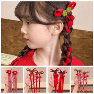 Hair Accessories Flower Cherry Ribbon Clip Simple Plush Ball Plaid Hairpin Braided Red Duckbill Children