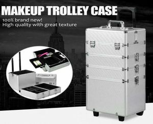 4 in1 Professional Aluminum Rolling Makeup Train Case Wheel Cosmetic Box Drawer6518422