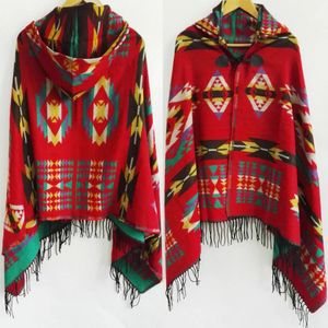 Étnico multifuncional boêmio xale cachecol tribal franja hoodies jaqueta listrado cardigans cobertores capa xale borlas poncho casaco 240108