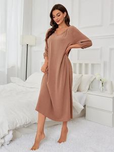 Mulheres sleepwear cor sólida mulheres camisola corte v pescoço plissado meia mangas outono nightwear feminino homwear roupas pijama vestido