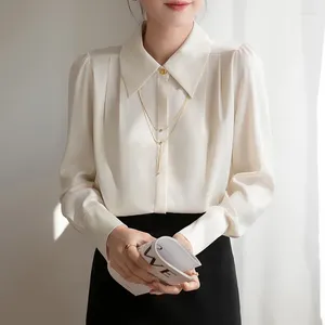 Women's Blouses Satin Shirts Silk Loose Vintage Spring/Summer Polo-neck Ladies Clothing Fashion Long Sleeves Tops YCMYUNYAN