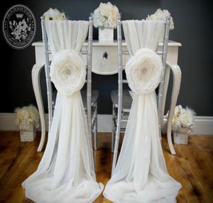Högkvalitativ chiffongstift ny ankomst 3D blommorstol täcker vintage stol Sashes bröllopstillbehör5672622