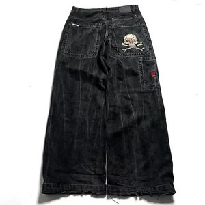 Jeans masculinos JNCO Harajuku Hip Hop Retro Skull Graphic Bordered Baggy Pants Men Women Goth High Casting Wide Troushers