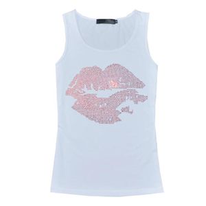 Tops Sommer Fitness Tank Tops Rhinestons Lip Print T Shirt Frauen Shirts Weste Baumwolle Abgeschnitten Ärmel ONeck Damen Dünne Kleidung