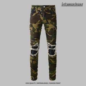 AMR High-end dżinsy hiphop dżinsy dżinsy dżinsy kroplowe armia zielony kamuflaż dżinsowe spodnie dżinsy dżinsy kroplówki