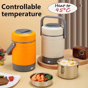 Portable USB Electric Heating Lunch Box Stainless Steel Food Warmer Bento Container Display Temperature 240109