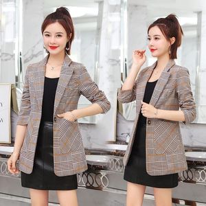 Blazers High quality Fashion Women's Plaid Blazers Slim Office Long Sleeve Elegant Coat Casual Lady Single Button Pocket Jackets Blazers