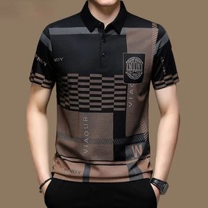 Męska koszula polo Business Casual Summer krótkie rękawy Topy Wzór nadruk T -koszulka luźna ubrania moda Polo T Shirt 240109