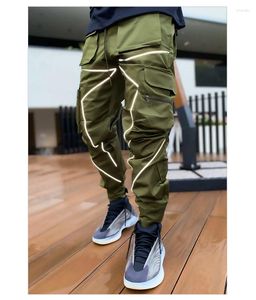 Calças masculinas 2024 marca de moda casual linha reflexiva calças soltas retas estilo high street macacão diário