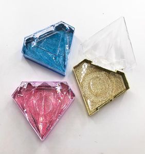 Verpackung für falsche Wimpern, blaues Diamant-Wimpernetui, glitzernder Hintergrund im Inneren, Kunststoff-Diamant-Wimpernbox ohne Wimpern9334899