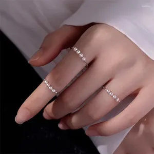 Pierścienie klastra 925 Pierścień temperamentu srebrnego perełek dla kobiet dziewczyna Koreańska moda prosta wszechstronna imprezowa biżuteria