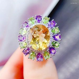 Cluster Rings Natural Real Citrine Ring Luxury Big Style 925 Sterling Silver 4,5CT 1 st 0,25ct 16st Gemstone Fine SMEEXKE L231234