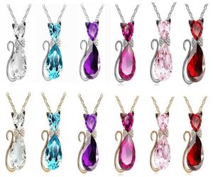 13 color girl jewelry birthday gift cute bow cat kit necklace short paragraph crystal accessories YP072 Arts and Crafts pendant wi4432212