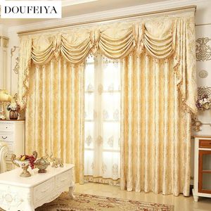 European Gold Luxury Curtain for Living Room Bedroom Dining Blackout Window Drape Treatment Tulle Valance Custom Size Embroider 240109