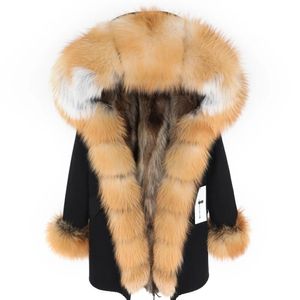 Fur Maomaokong2020 New Real Fox Fur Collar Winter Wild Women Park Raccookon Fur Lining Jacket Long Women's Coat Clothes