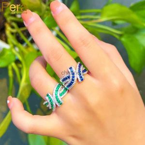 Cluster Rings Pera Fashion Green Blue Cubic Zirconia Twisted Lines Design stora öppna justerbara ringar för kvinnors engagemang Fingersmycken R197 YQ240109